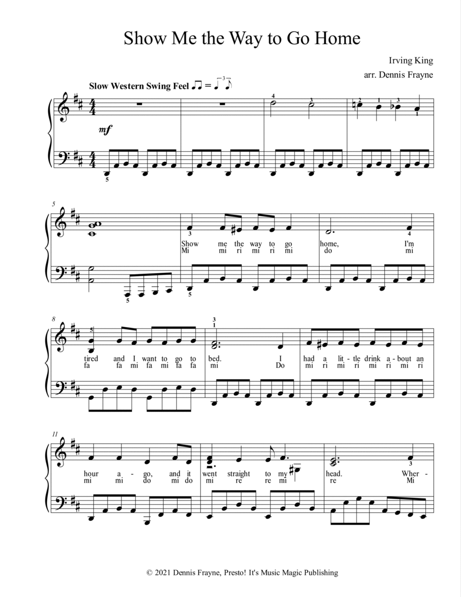 Show Me the Way to Go Home - Voice - Digital Sheet Music | Sheet Music Plus - Show Me The Way To Go Home Original
