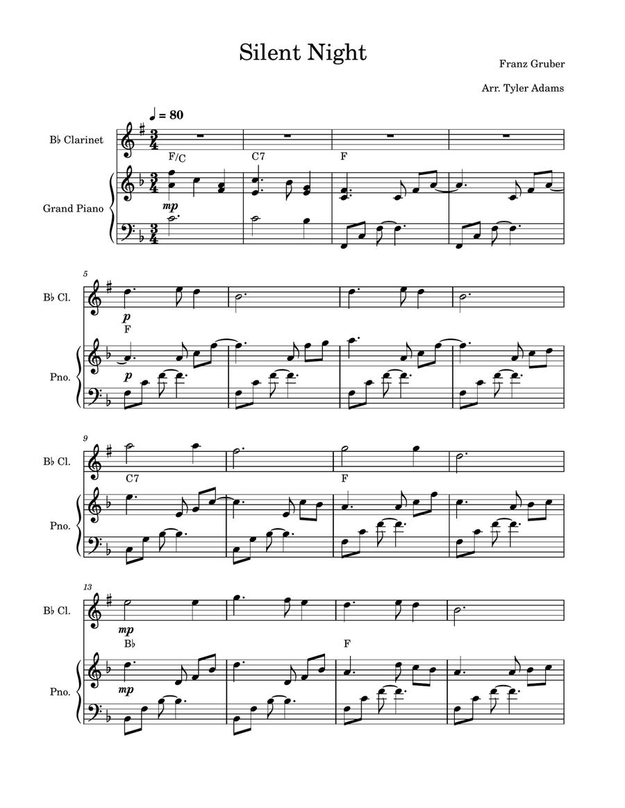 Silent Night (Clarinet Solo with Piano) by Franz Xaver Gruber - B-Flat ...
