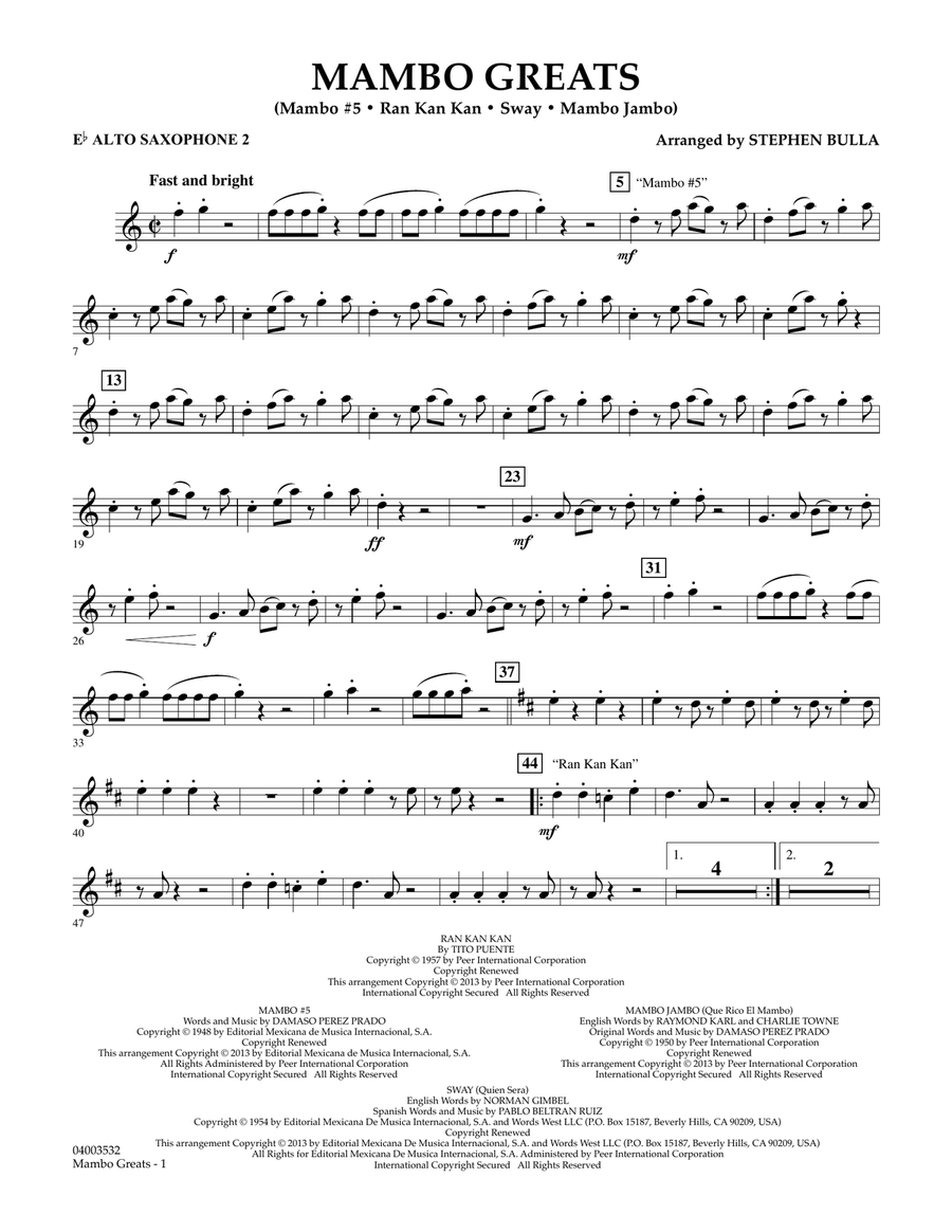 Mambo Greats Eb Alto Saxophone 2 by Stephen Bulla Concert Band