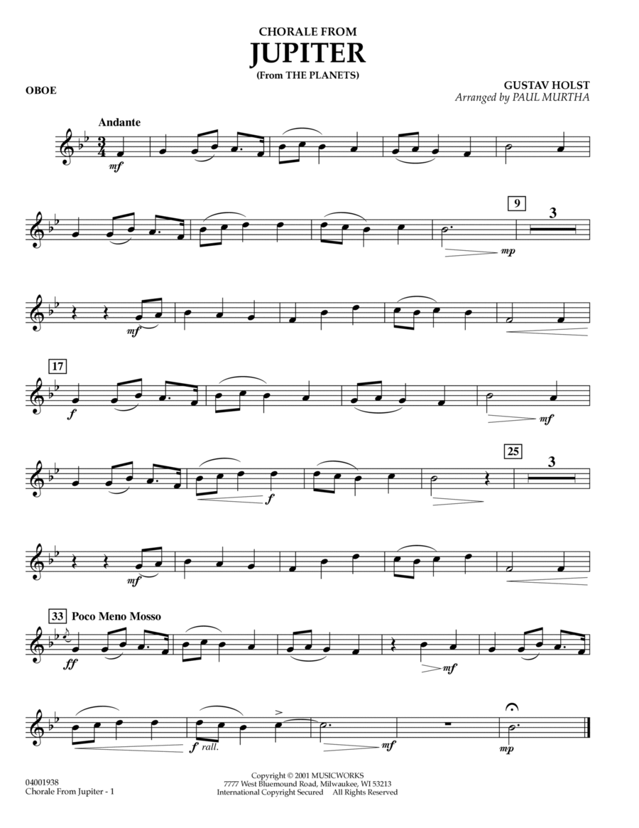 Chorale from Jupiter Oboe by Gustav Holst Part Digital Sheet