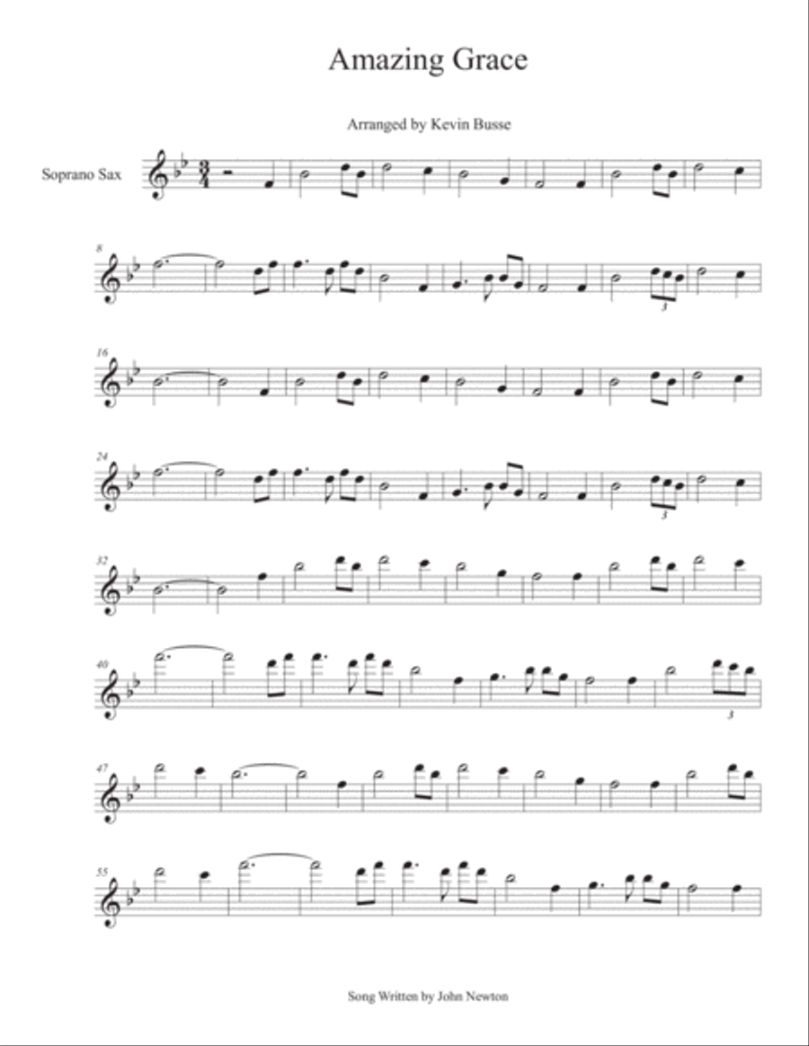 Amazing Grace - Soprano Sax - Soprano Saxophone - Digital Sheet Music