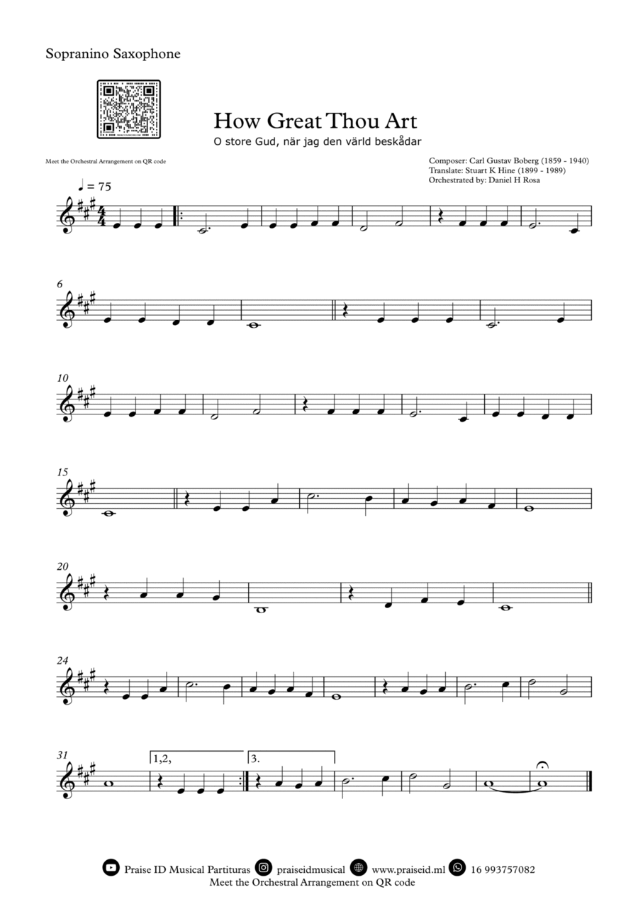 How Great Thou Art "O store Gud." Easy Sopranino Saxophone