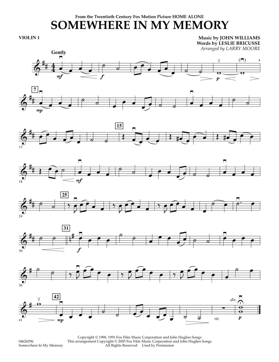 Somewhere In My Memory (from Home Alone) Violin 1 by Larry Moore Orchestra Digital Sheet