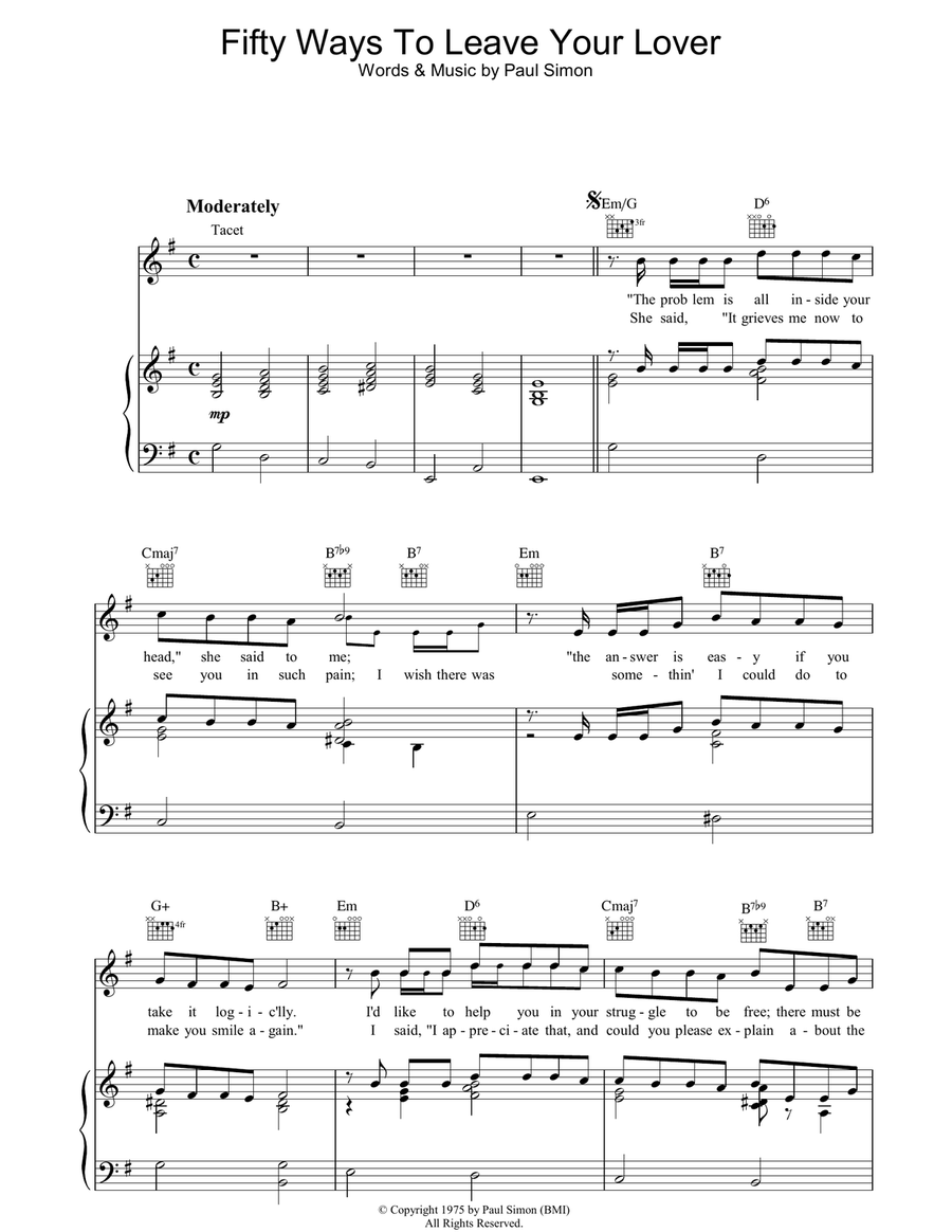 Fifty Ways To Leave Your Lover by Paul Simon Guitar Digital Sheet Music Sheet Music Plus