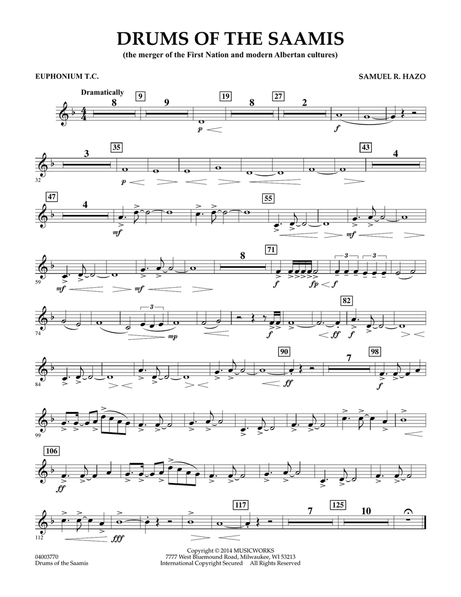 Drums of the Saamis Euphonium in Treble Clef by Samuel R. Hazo Concert Band Digital Sheet