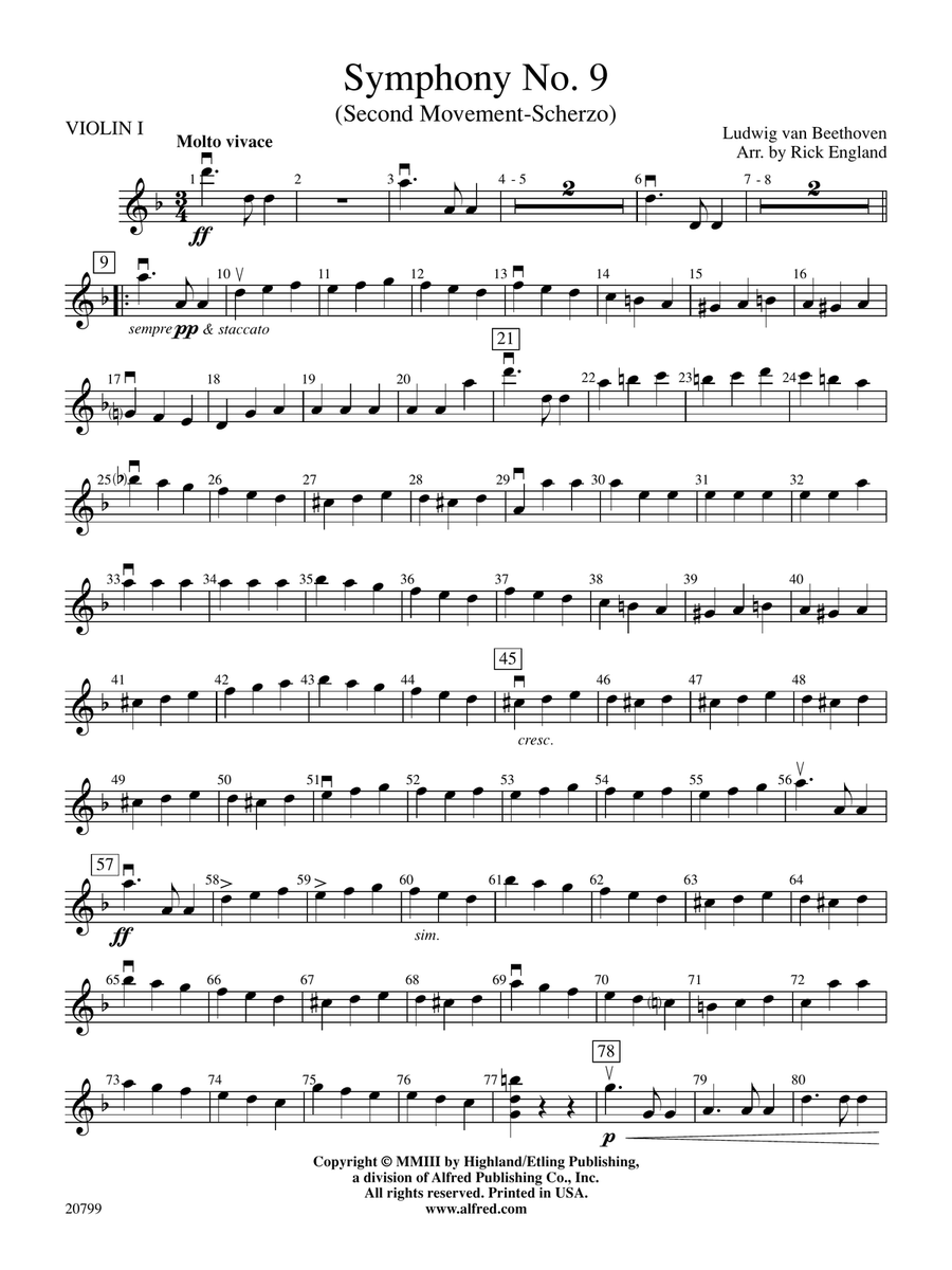 Symphony No. 9 (2nd Movement): 1st Violin by Ludwig van Beethoven