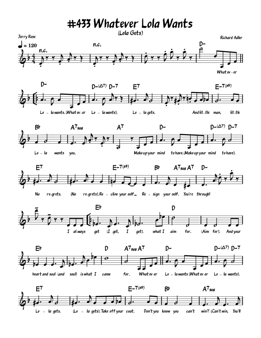 Whatever Lola Wants (lola Gets) by Richard Adler Piano, Vocal, Guitar Digital Sheet Music