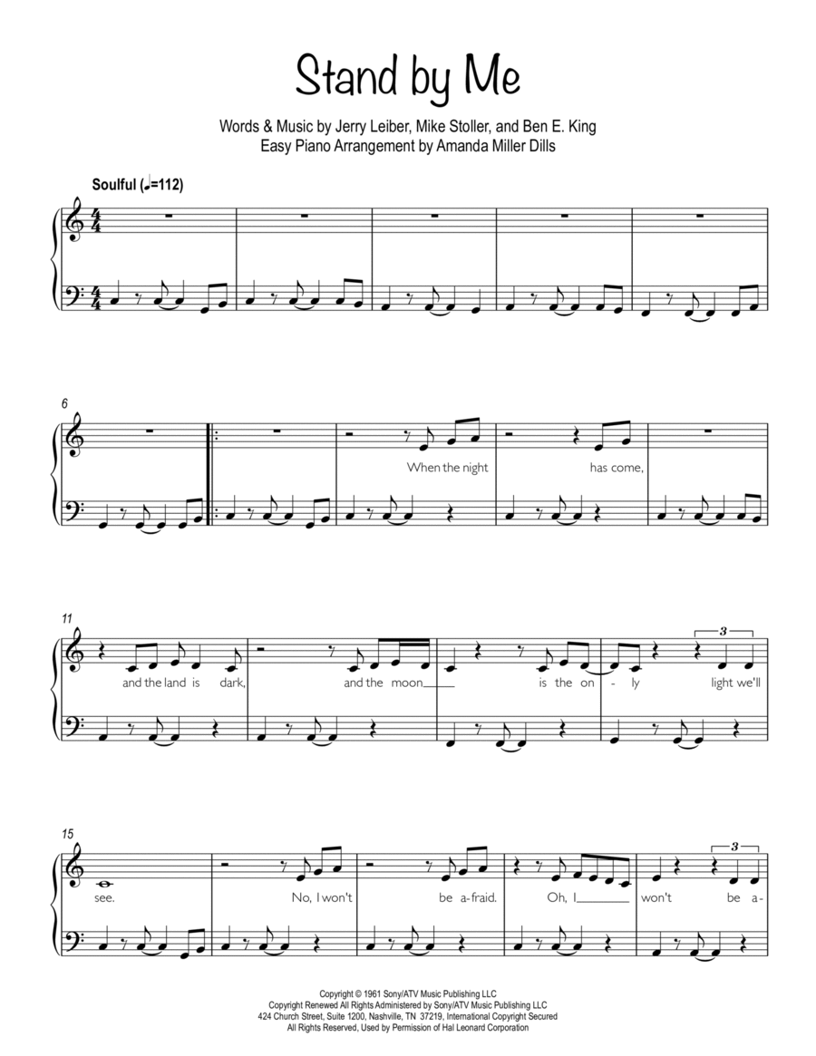 Stand By Me by Ben E. King Easy Piano Digital Sheet Music Sheet