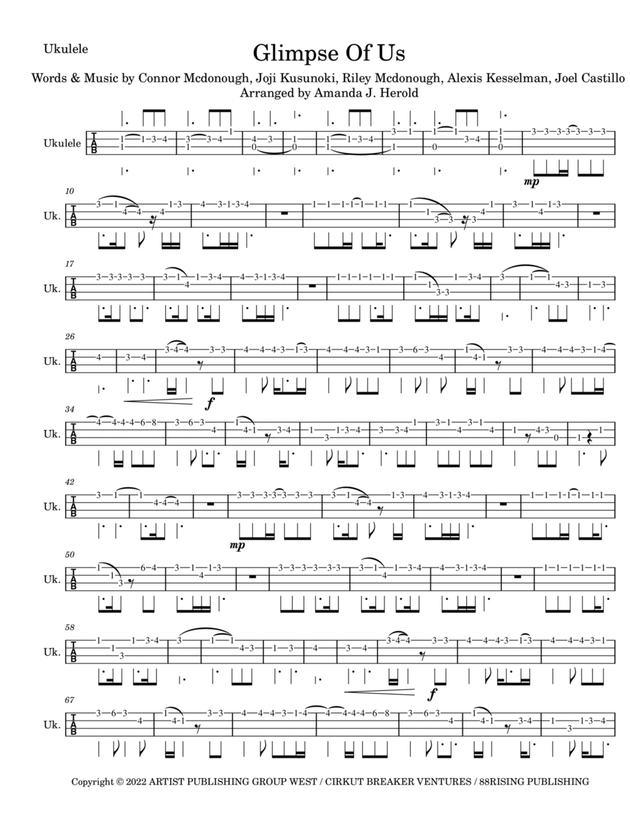 Glimpse Of Us Ukulele Digital Sheet Music Sheet Music Plus