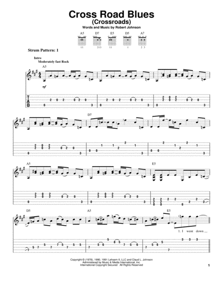 Eric Clapton Cross Road Blues Guitar Tab in A Major - Download & Print -  SKU: MN0086753