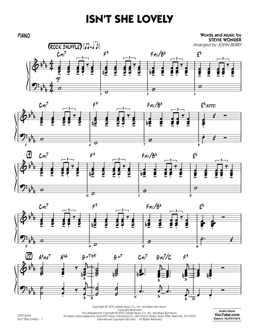 Isn't She Lovely (Real Book – Melody, Lyrics & Chords) for Leadsheets -  Sheet Music to Print