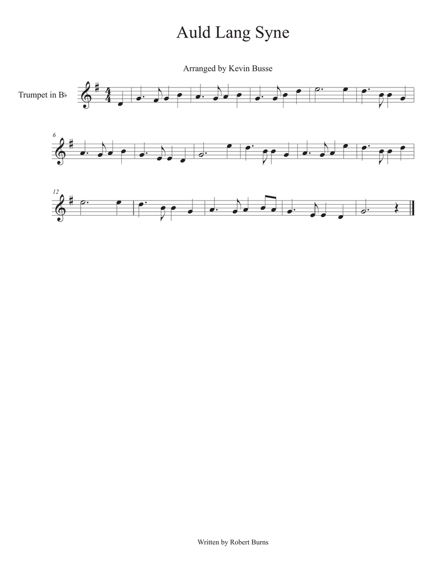 Auld Lang Syne Trumpet Trumpet Solo Digital Sheet Music
