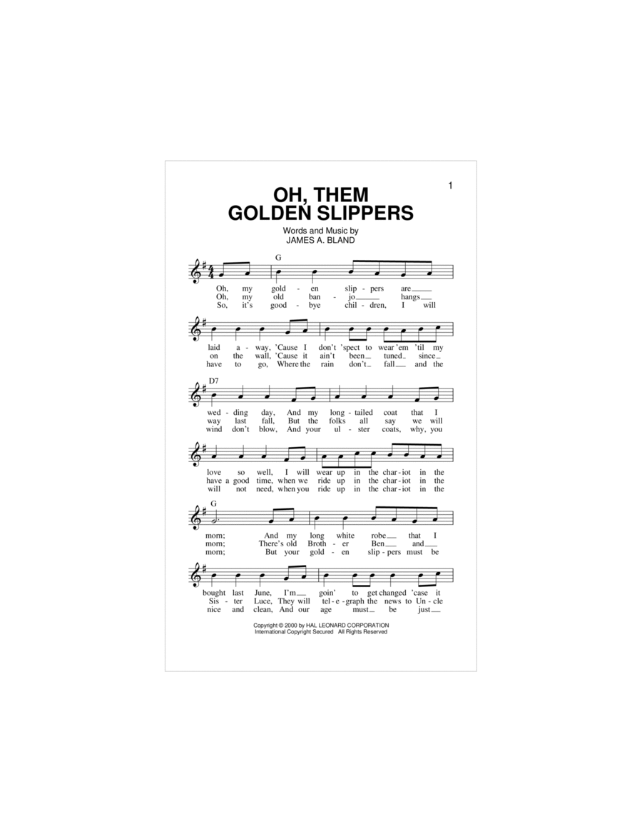 Oh, Them Golden Slippers Piano Digital Sheet Music Sheet Music Plus