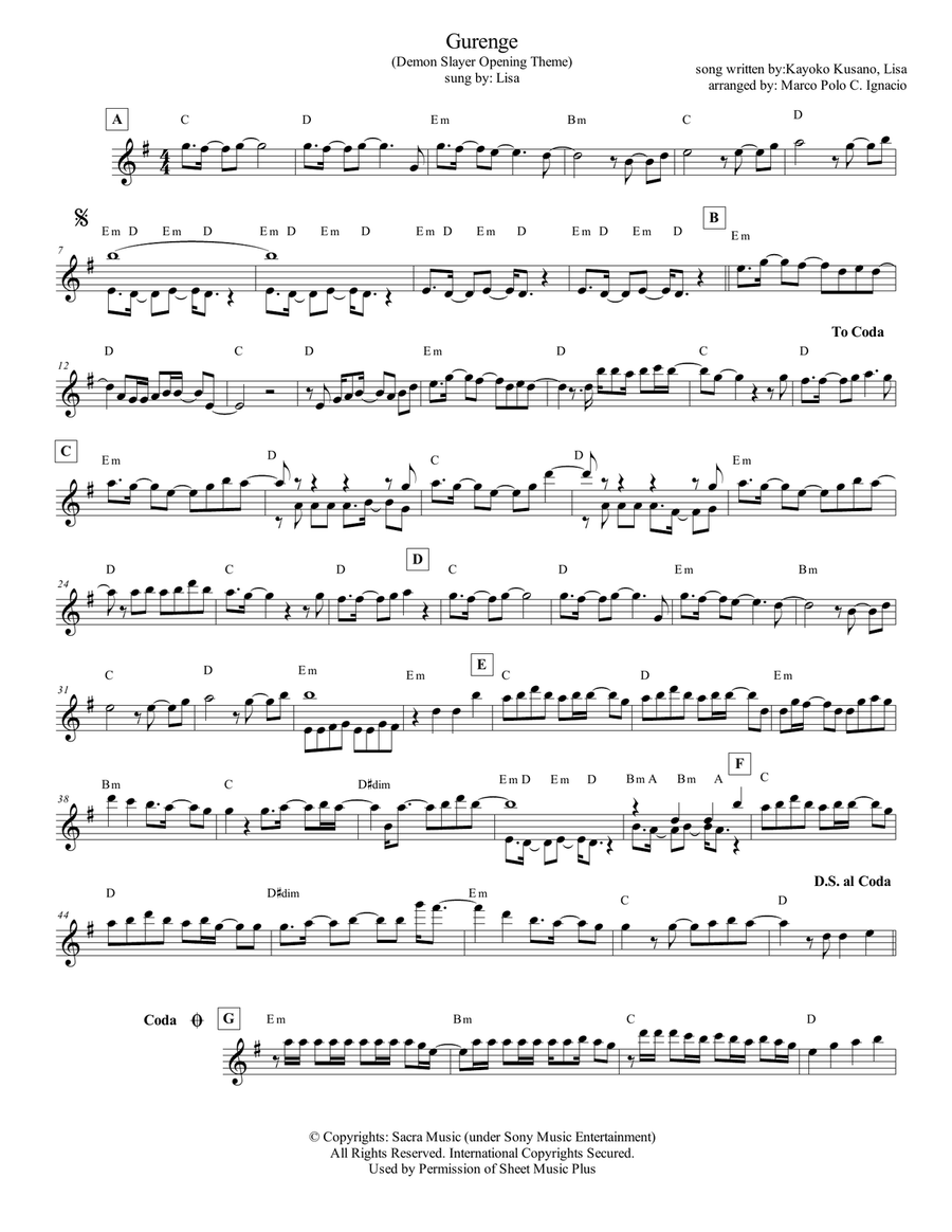 Demon Slayer OP 1】【Gurenge】 Sheet music for Piano, Oboe, Clarinet in  b-flat, Guitar & more instruments (Mixed Ensemble)