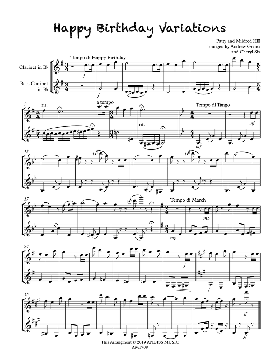 Happy Birthday Variations clarinet duet - Clarinet Duet - Digital Sheet ...