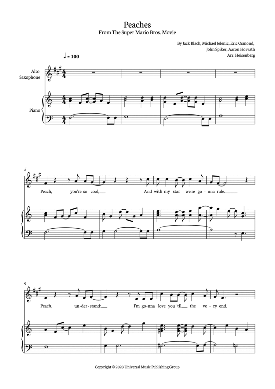 Peaches - The Super Mario Bros. Movie, Tenor Saxophone Solo Sheet music  for Saxophone tenor (Solo)