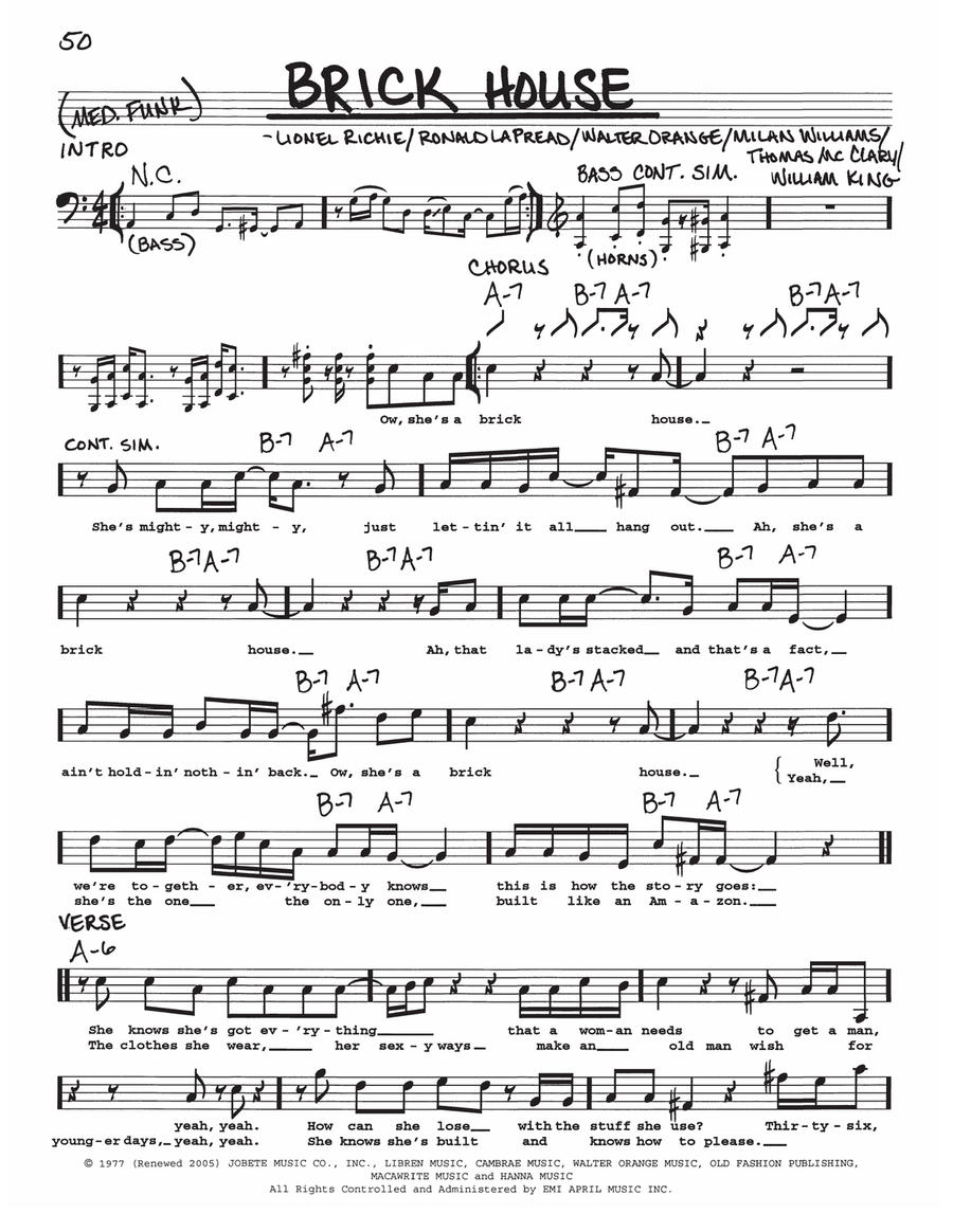 Brick House by The Commodores - Piano, Voice, C Instrument