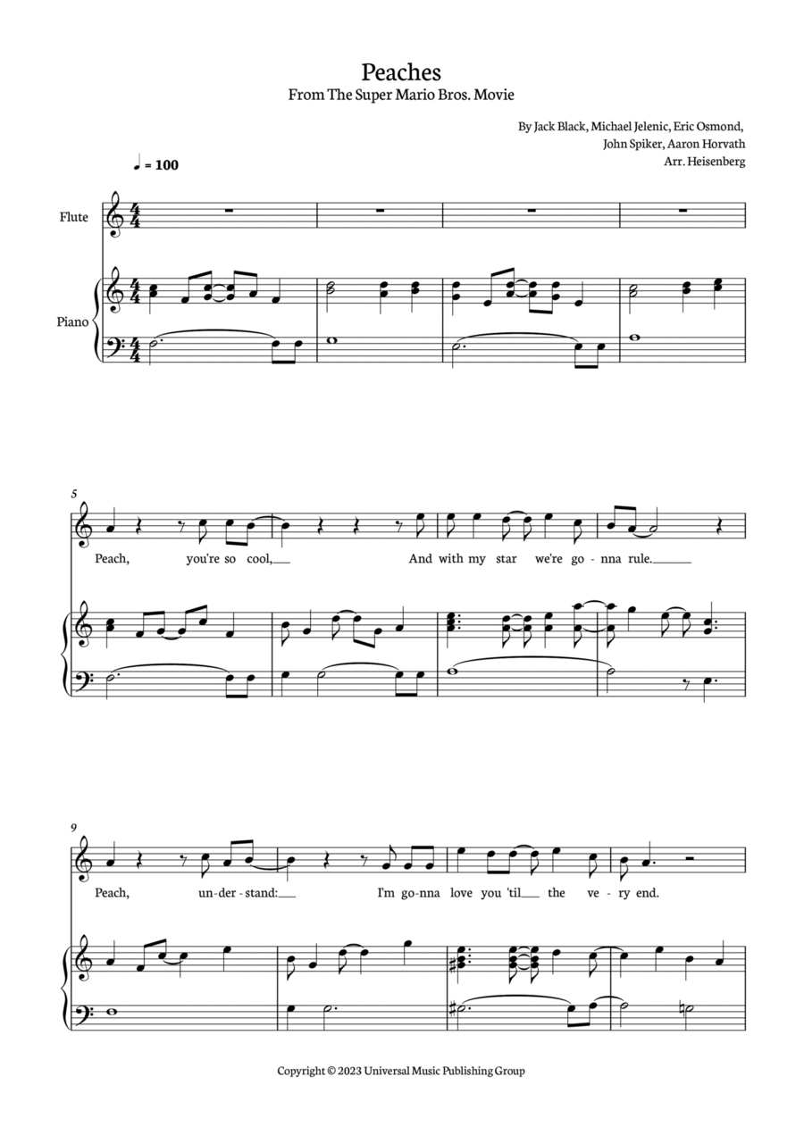 Peaches - The Super Mario Bros. Movie, Piano Solo Arrangement Sheet music  for Piano (Solo)