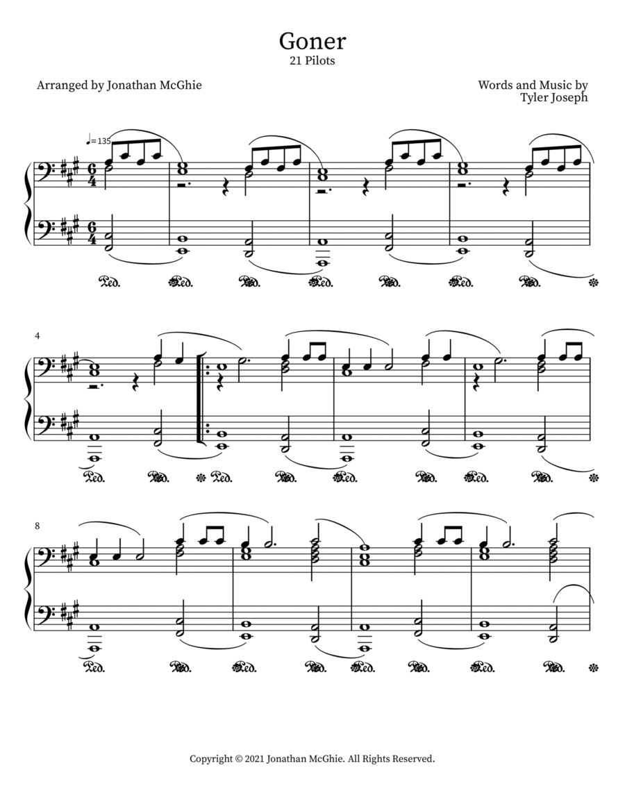 Goner by Twenty One Pilots Piano Digital Sheet Music Sheet