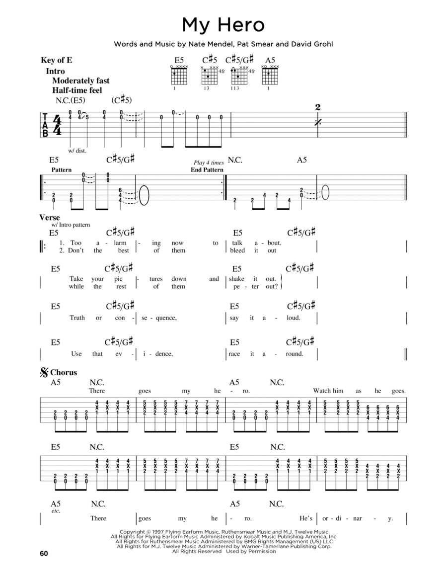 Foo Fighters My Hero Guitar Tab in E Major - Download & Print - SKU:  MN0082986