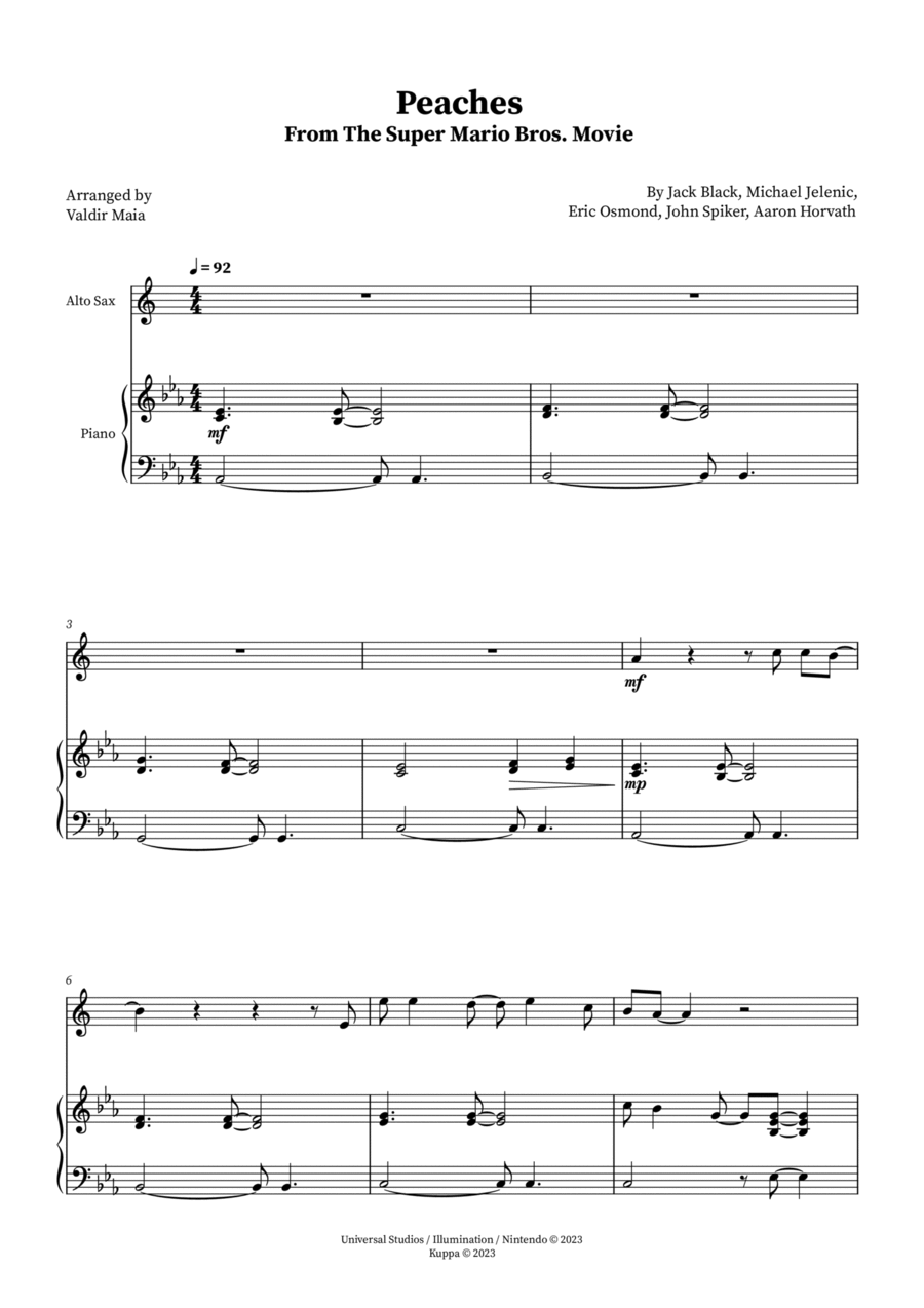 PEACHES (Eb) (THE SUPER MARIO BROS. MOVIE) Sheet music for Piano, Saxophone  alto (Solo)