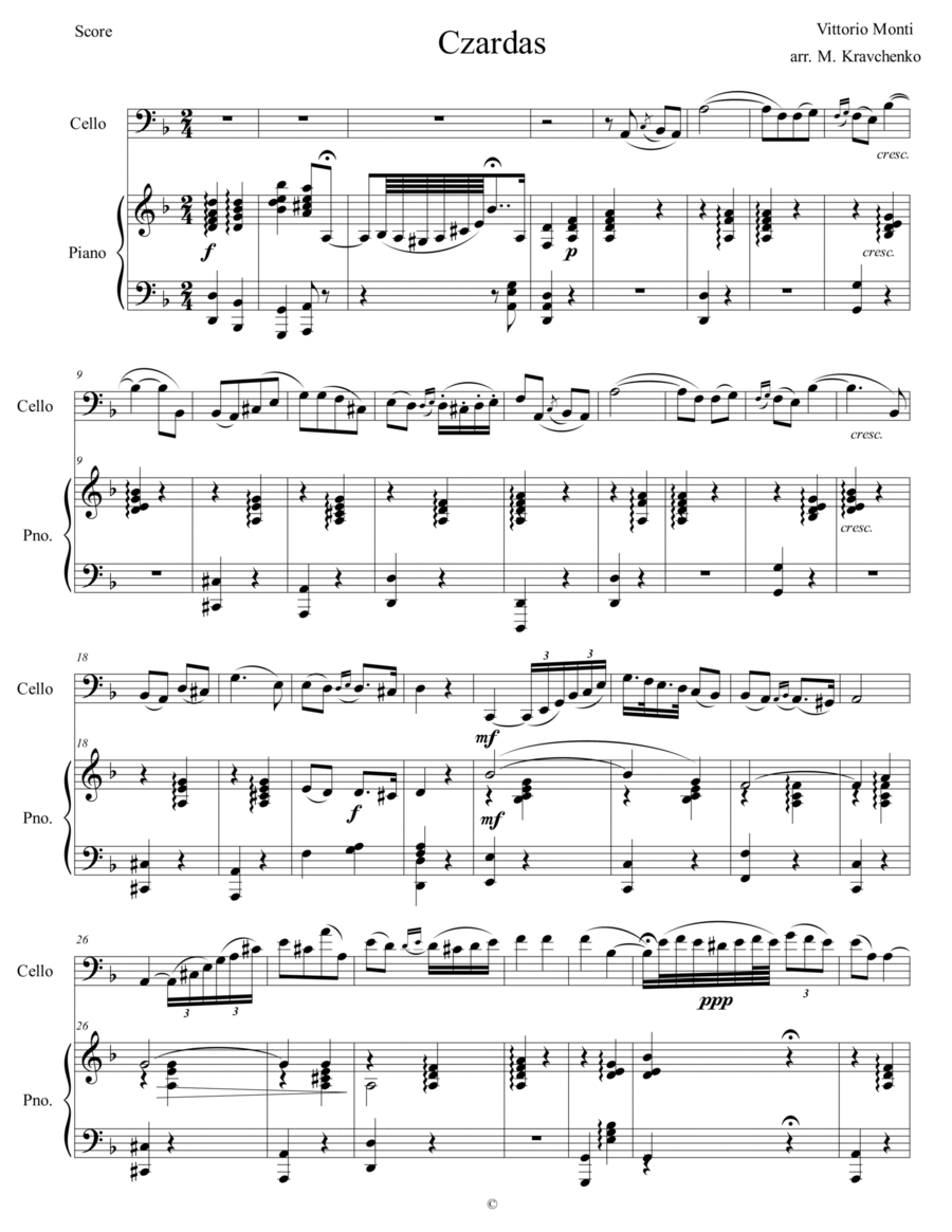Vittorio Monti Czardas for Cello and Piano by Vittorio Monti