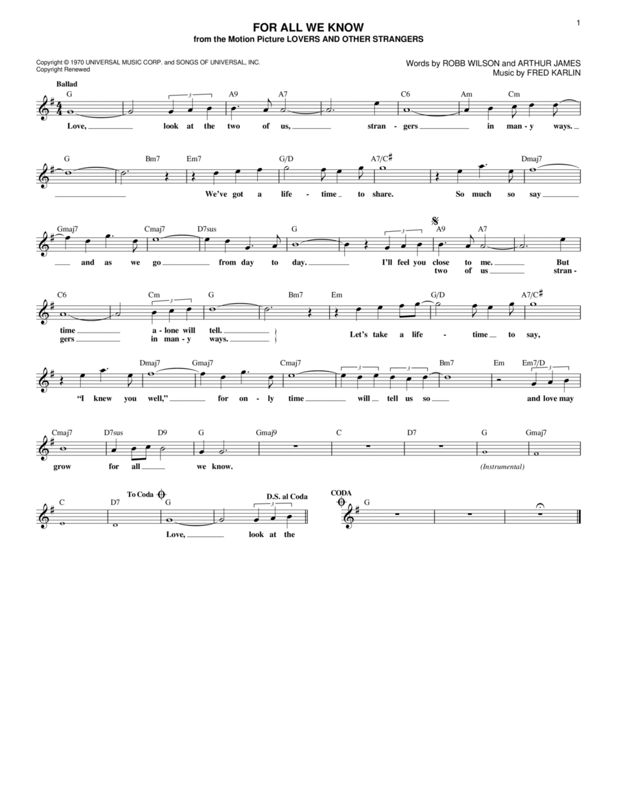 For All We Know By The Carpenters Piano Digital Sheet Music Sheet For All We Know By The Carpenters Piano Digital Sheet Music Sheet