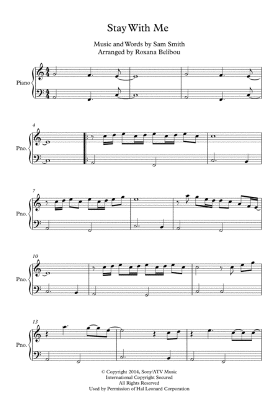 Sam Smith Stay With Me Sheet Music Notes