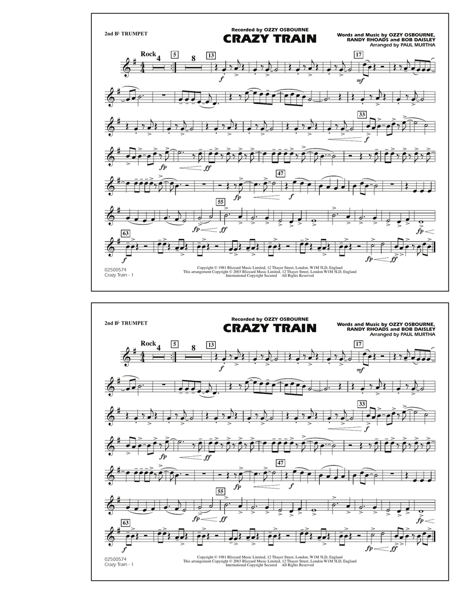 Crazy Train - 2nd Bb Trumpet by Paul Murtha - Marching Band