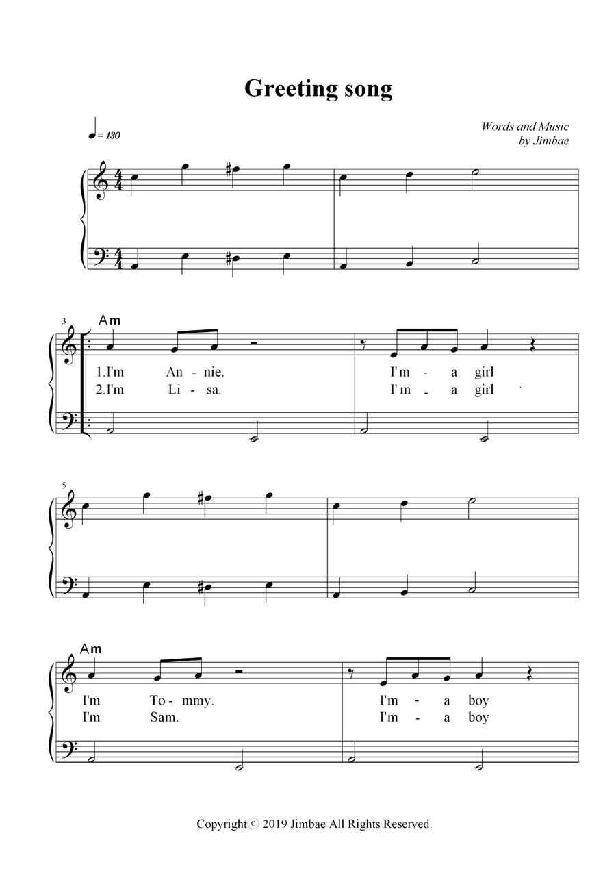 Greeting Song Nursery Rhymes for Easy Piano Voice Digital