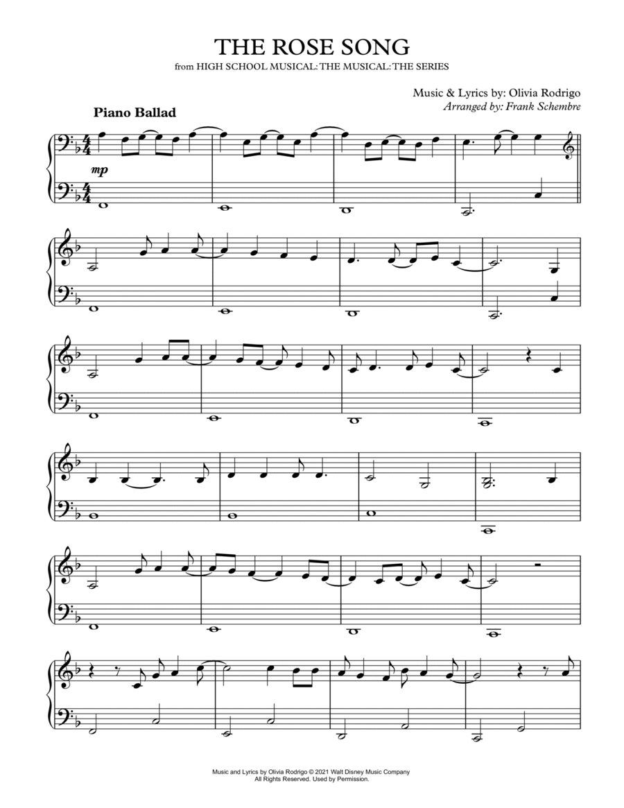 The Rose Song by Olivia Rodrigo - Easy Piano - Early