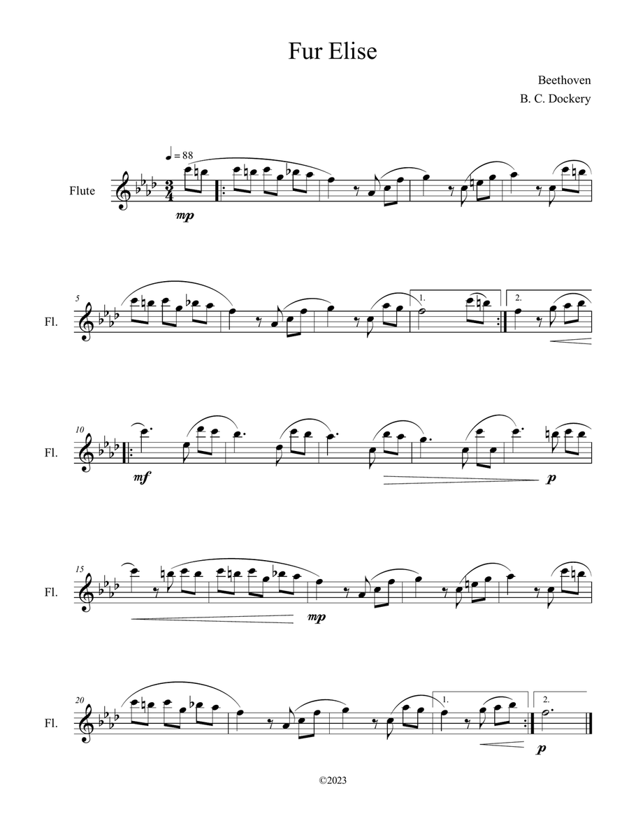 Fur Elise (Flute Solo) by Ludwig van Beethoven - Flute Solo - Digital ...