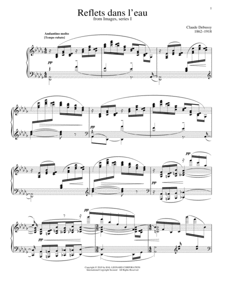 Reflets Dans L'eau by Claude Debussy - Piano - Digital Sheet Music