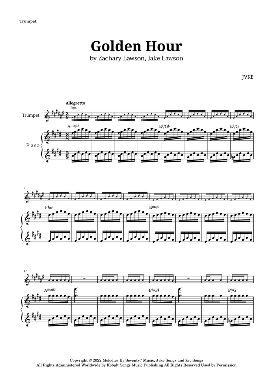 Golden Hour B Flat Trumpet Digital Sheet Music Sheet Music Plus