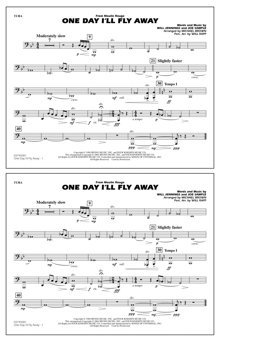 One Day I'll Fly Away (from Moulin Rouge) (arr. Michael Brown) Tuba