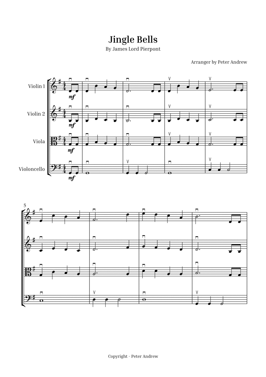 Jingle Bells String Quartet Digital Sheet Music Sheet Music Plus