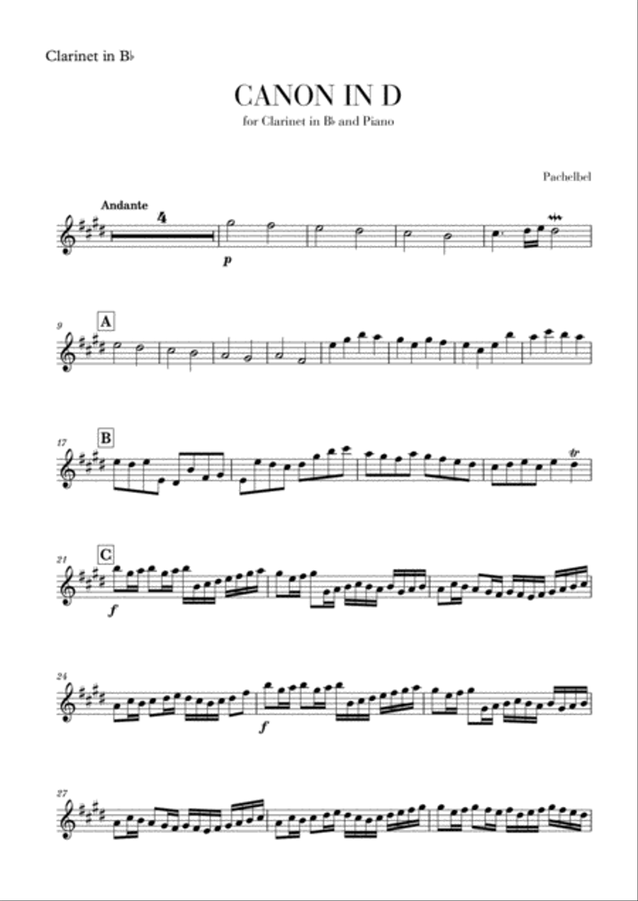 Canon in d clarinet hotsell