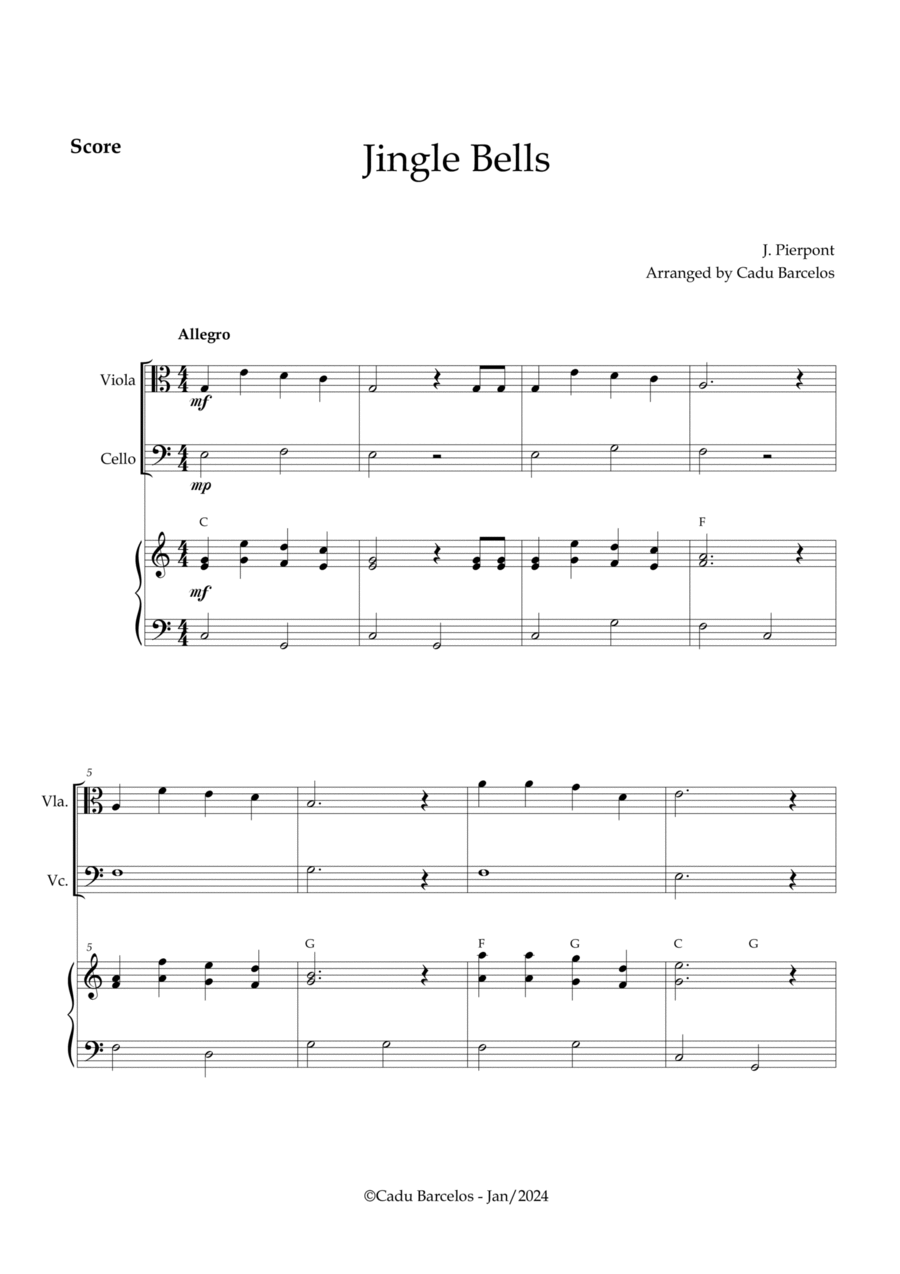 Jingle bells (Viola and Cello) Chords by James Pierpont String Duet