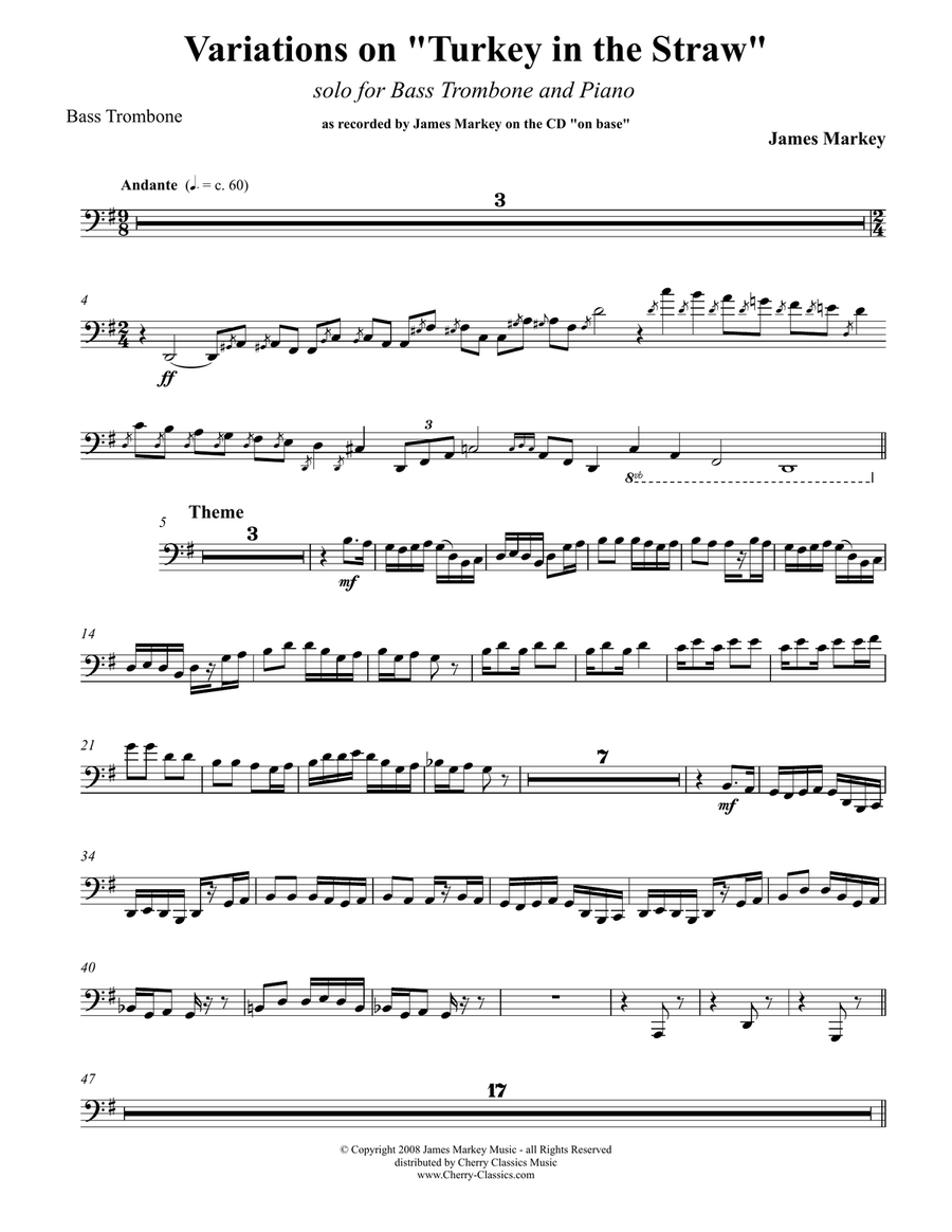 Variations on Turkey in the Straw for Bass Trombone Piano by American Folk Song Trombone Digital Sheet Music Sheet Music Plus