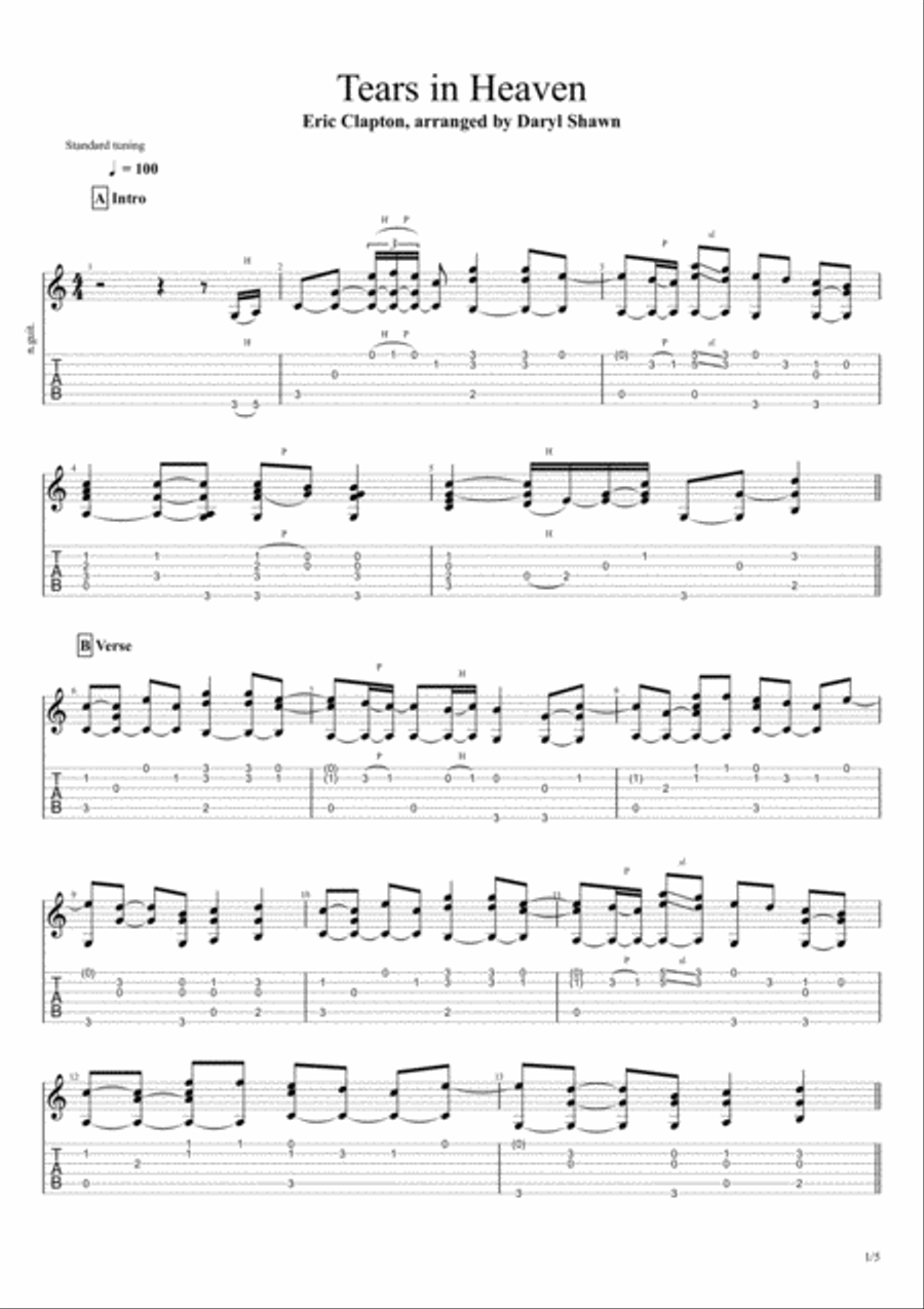 Tears In Heaven by Eric Clapton - Dulcimer - Digital Sheet Music