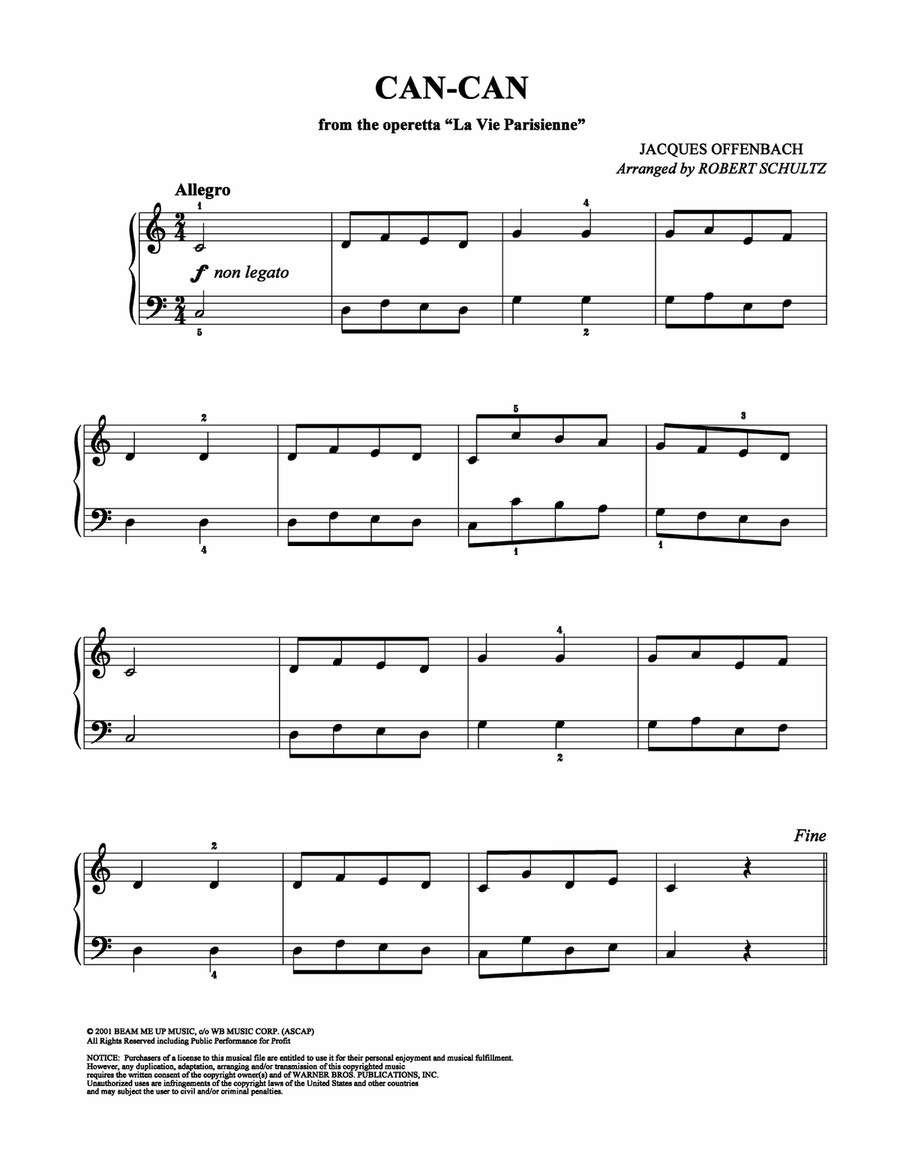 Can-Can by Jacques Offenbach - Easy Piano - Digital Sheet Music