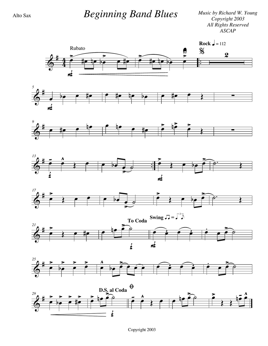 Beginning Band Blues- alto sax - Concert Band - Digital Sheet