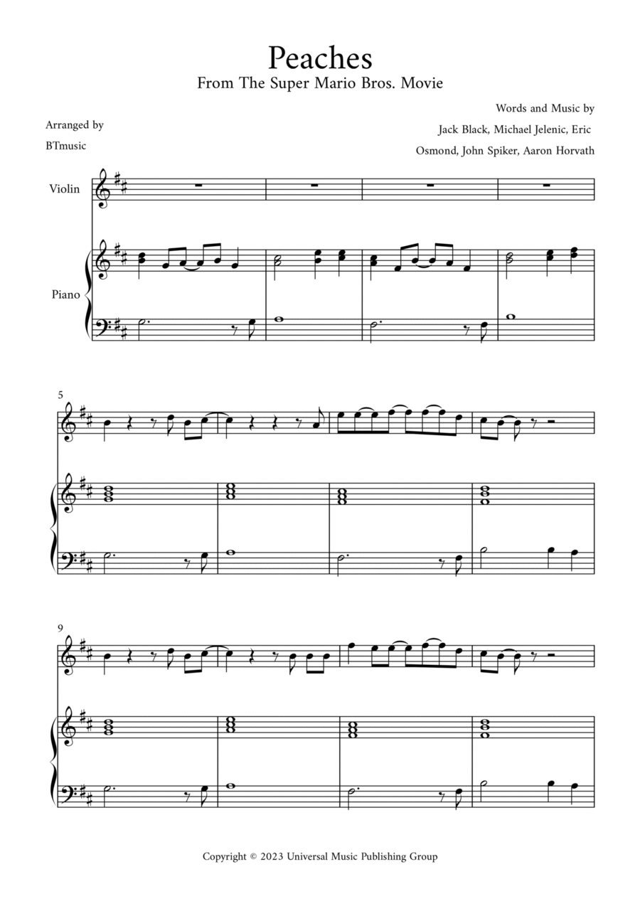 Peaches (for violin) [with fingerings] - Jack Black Sheet music for Violin  (Solo)