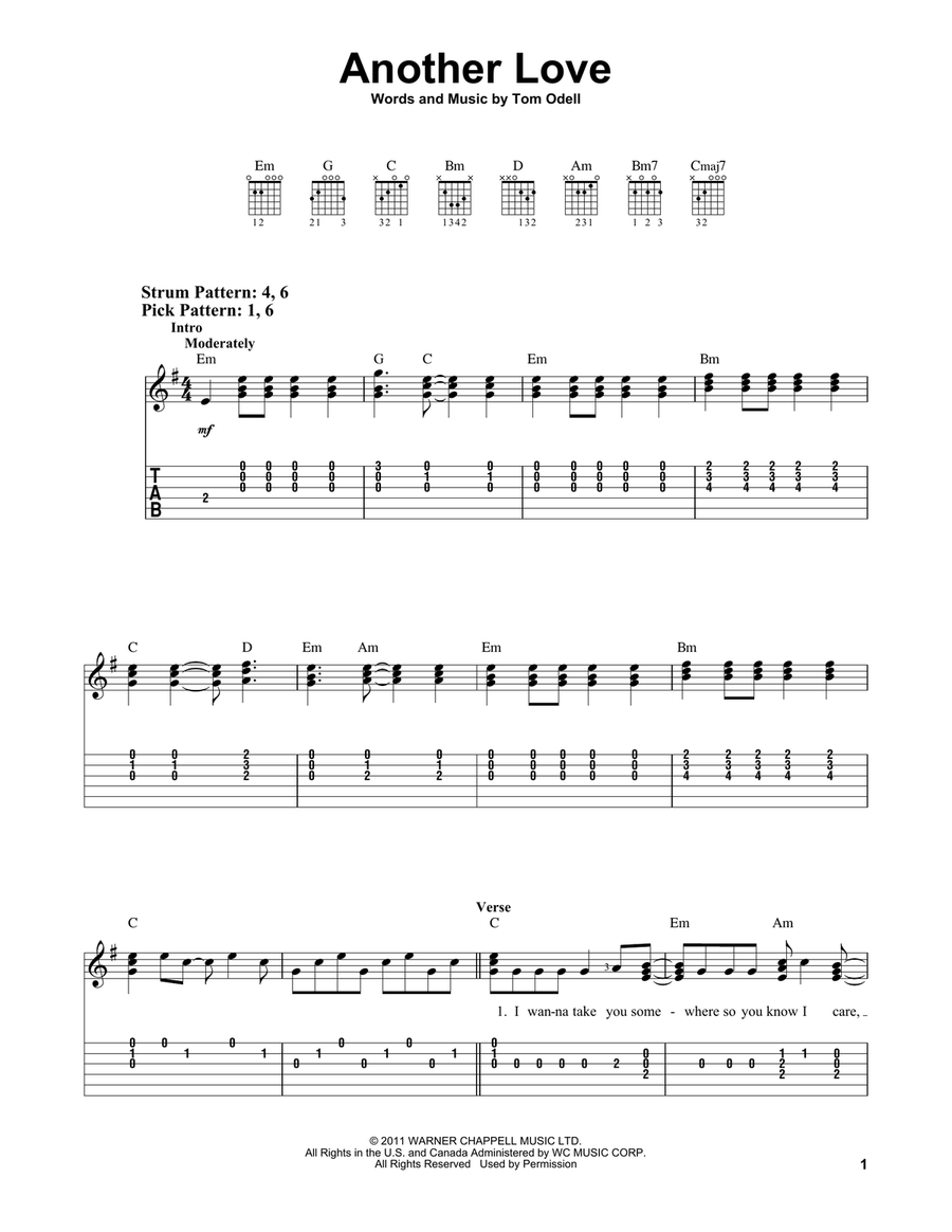 Another love – Tom Odell Another Love-Duo Clarinetto e Chitarra Sheet music  for Guitar, Clarinet other (Mixed Duet)