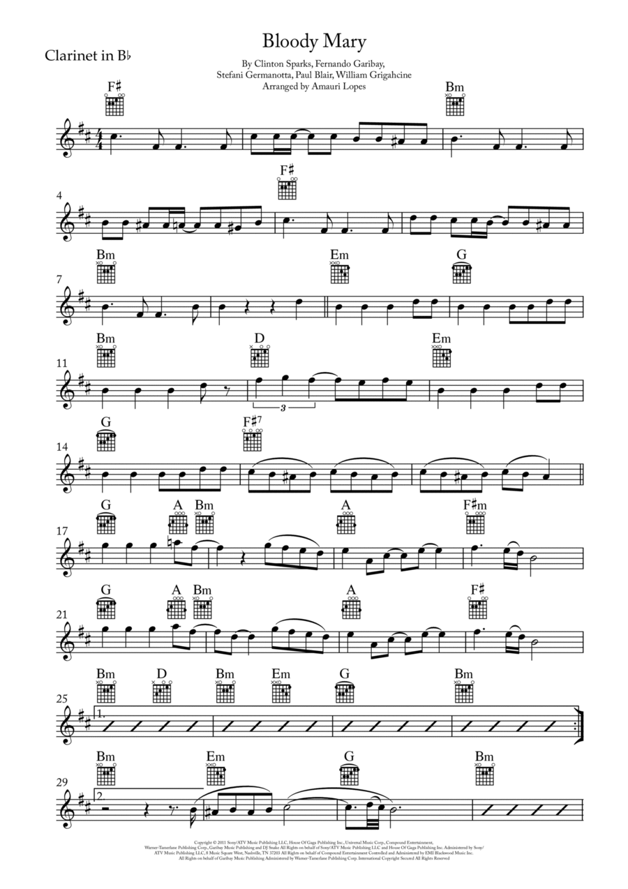 Bloody Mary by Lady Gaga Solo Digital Sheet Music Sheet
