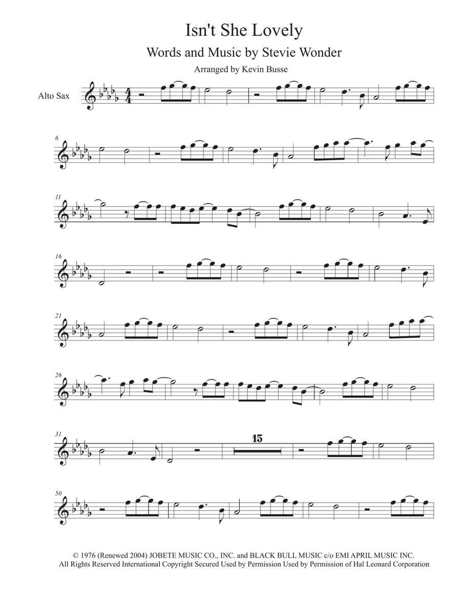 Isn't She Lovely? - Bb Tenor Saxophone Sheet Music, Stevie Wonder