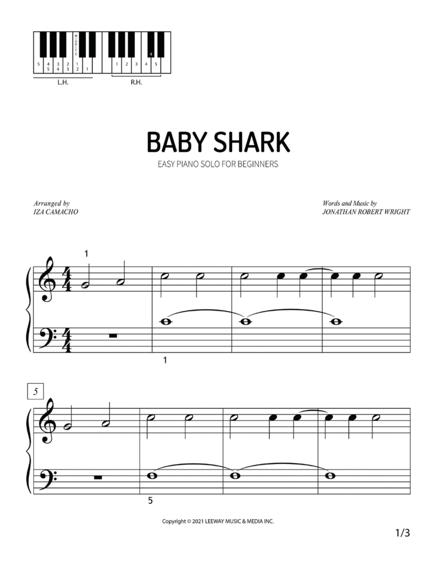 Baby Shark Easy Piano Music - Let's Play Music
