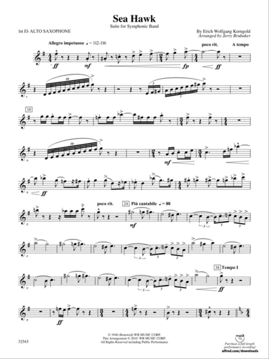 Sea Hawk E flat Alto Saxophone by Erich Wolfgang Korngold