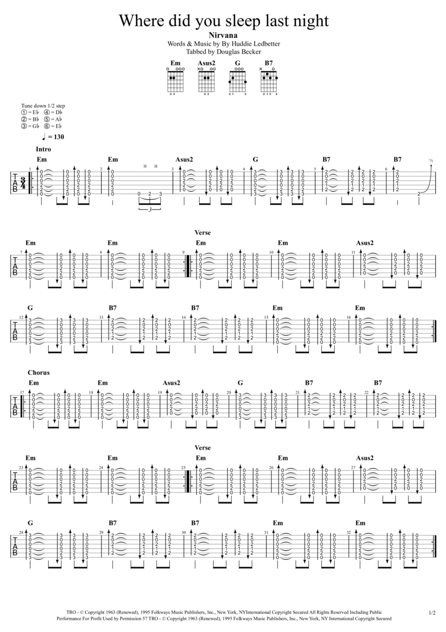 Where Did You Sleep Last Night by Nirvana - Guitar Tablature Where Did You Sleep Last Night by Nirvana - Guitar Tablature