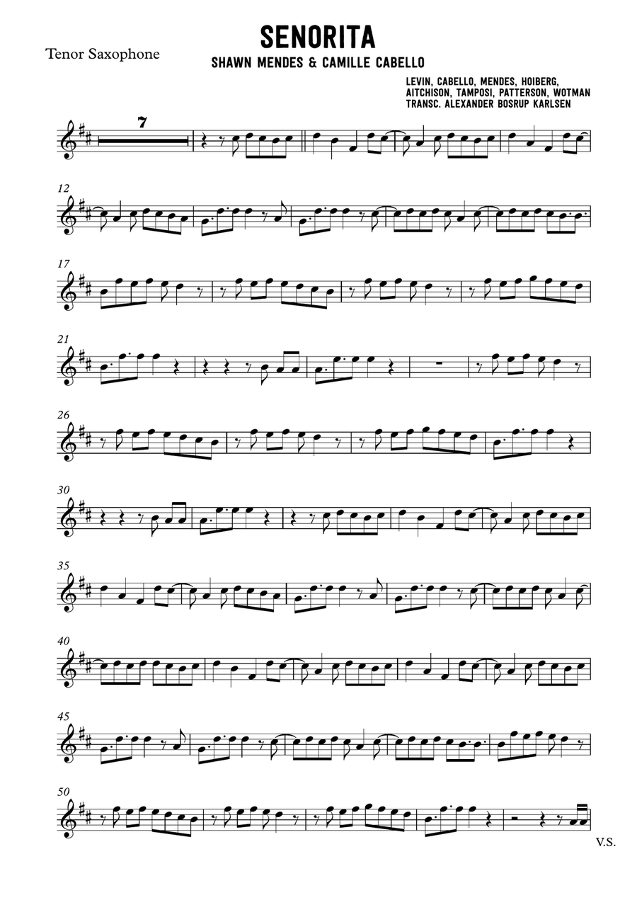 Senorita by Shawn Mendes Camila Cabello Tenor Saxophone